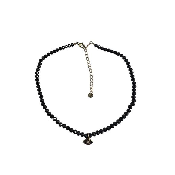 Essential Ritual Sterling Silver Gold Plated Evil Eye Black Faceted Anklet 9.5" - Picture 1 of 9